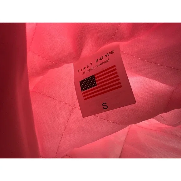 First Row Easy Hours Varsity Letter Contrast Patch Bomber Jacket Snap Pink Small - Picture 10 of 16